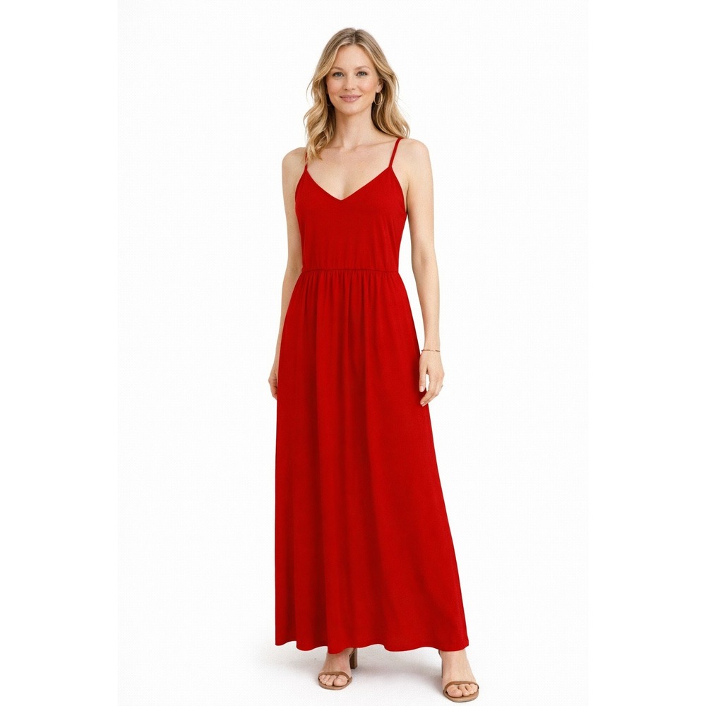 ME+EM Size 4 Red Spaghetti Strap Empire Waist Maxi Dress Cotton‎ Resort Beach